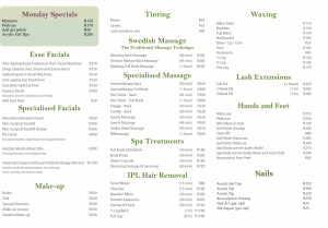pricelist spa hillcrest massage